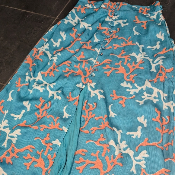 Anthropologie | Maeve A-Line Button Front Midi Skirt Blue Motif Sz US2 EU 34 - Picture 5 of 12